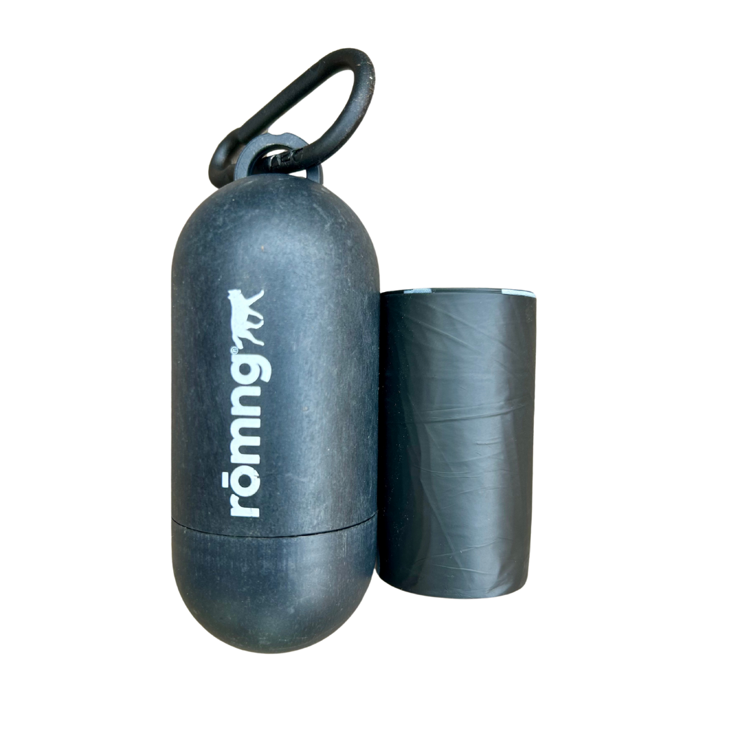black romng bamboo pet waste bag dispenser with compostable doggie bag roll