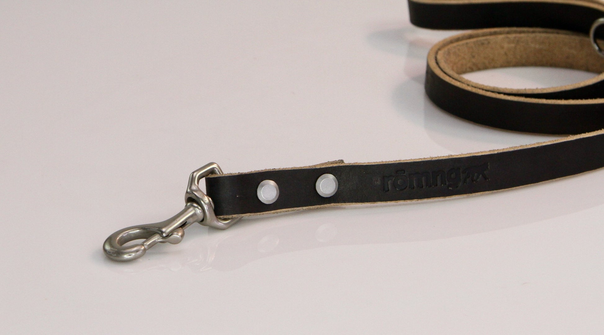 romng black genuine leather dog leash solid nickel plated brass hook