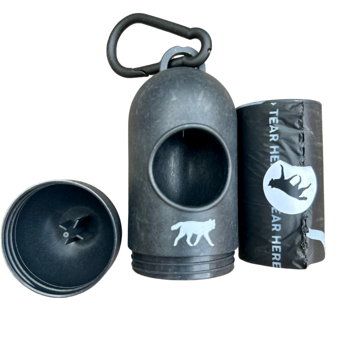 romng bamboo dispenser with compostable poop bag roll open