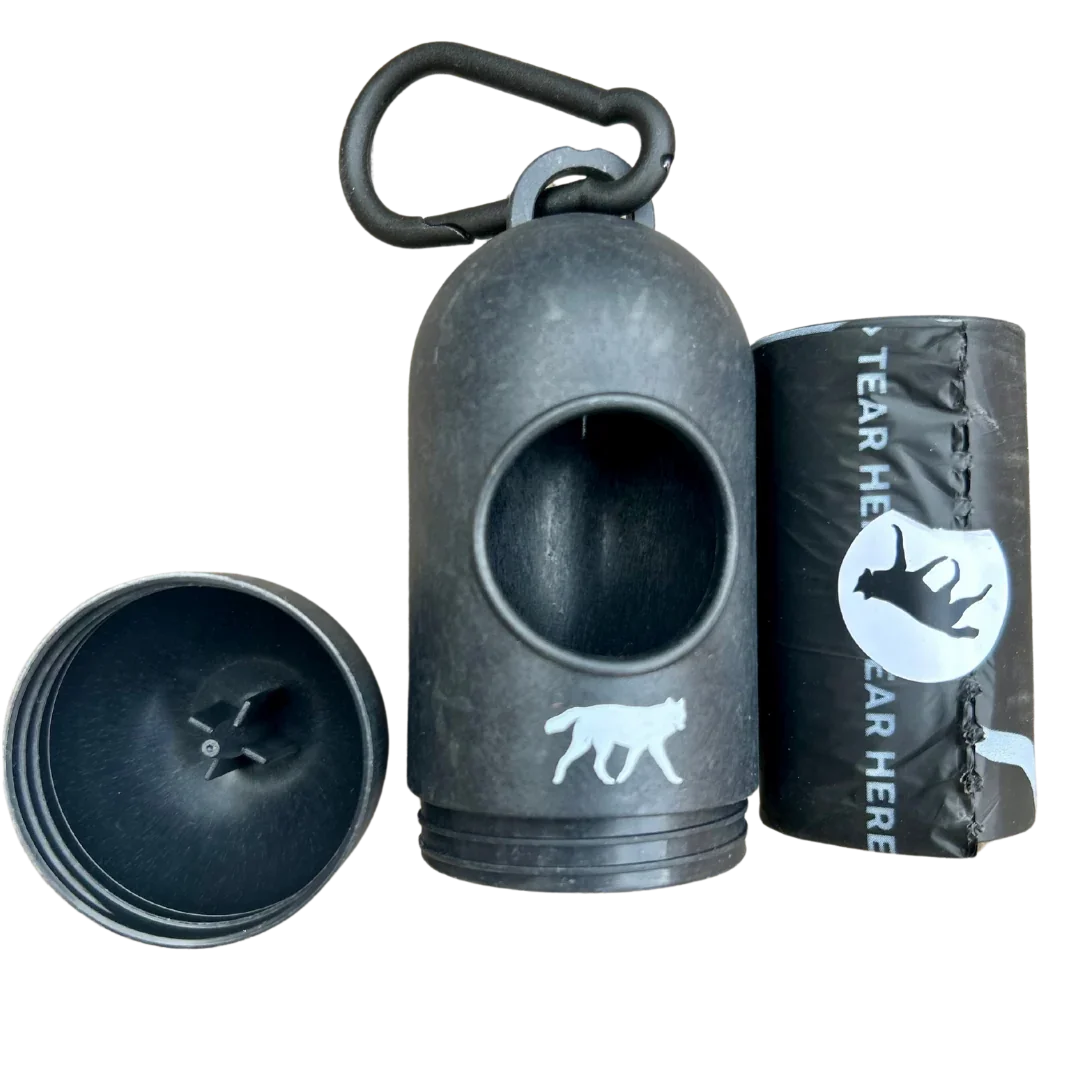 romng bamboo dispenser with compostable poop bag roll open