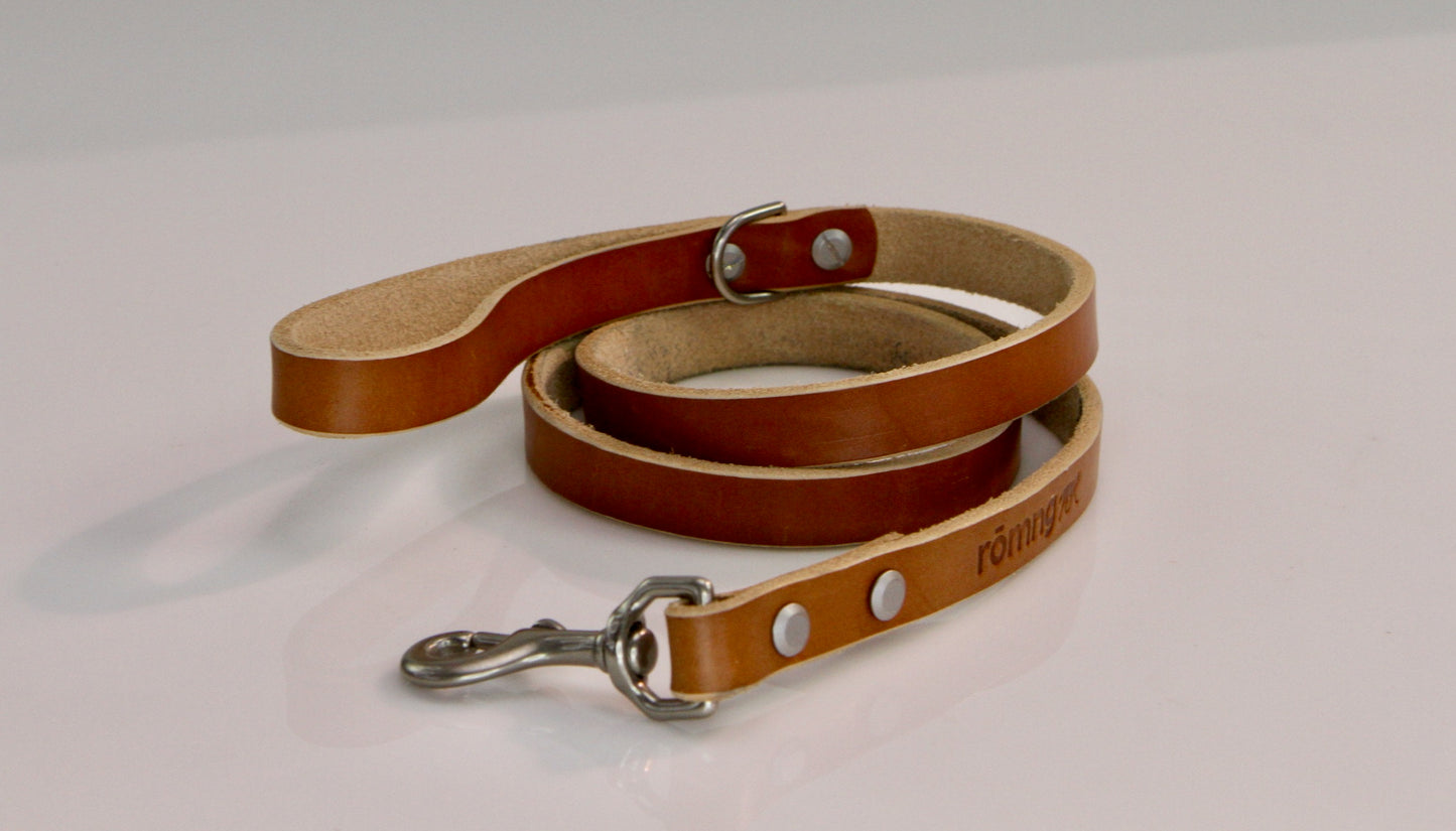 genuine leather leashes with 90 compostable bags and bag dispenser - rōmng