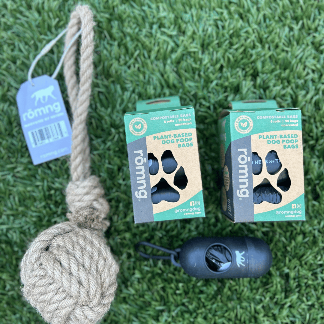 Compostable Poop Bags + Bamboo Dispenser + Hemp Rope Tug Toy Bundle (195 Bags)
