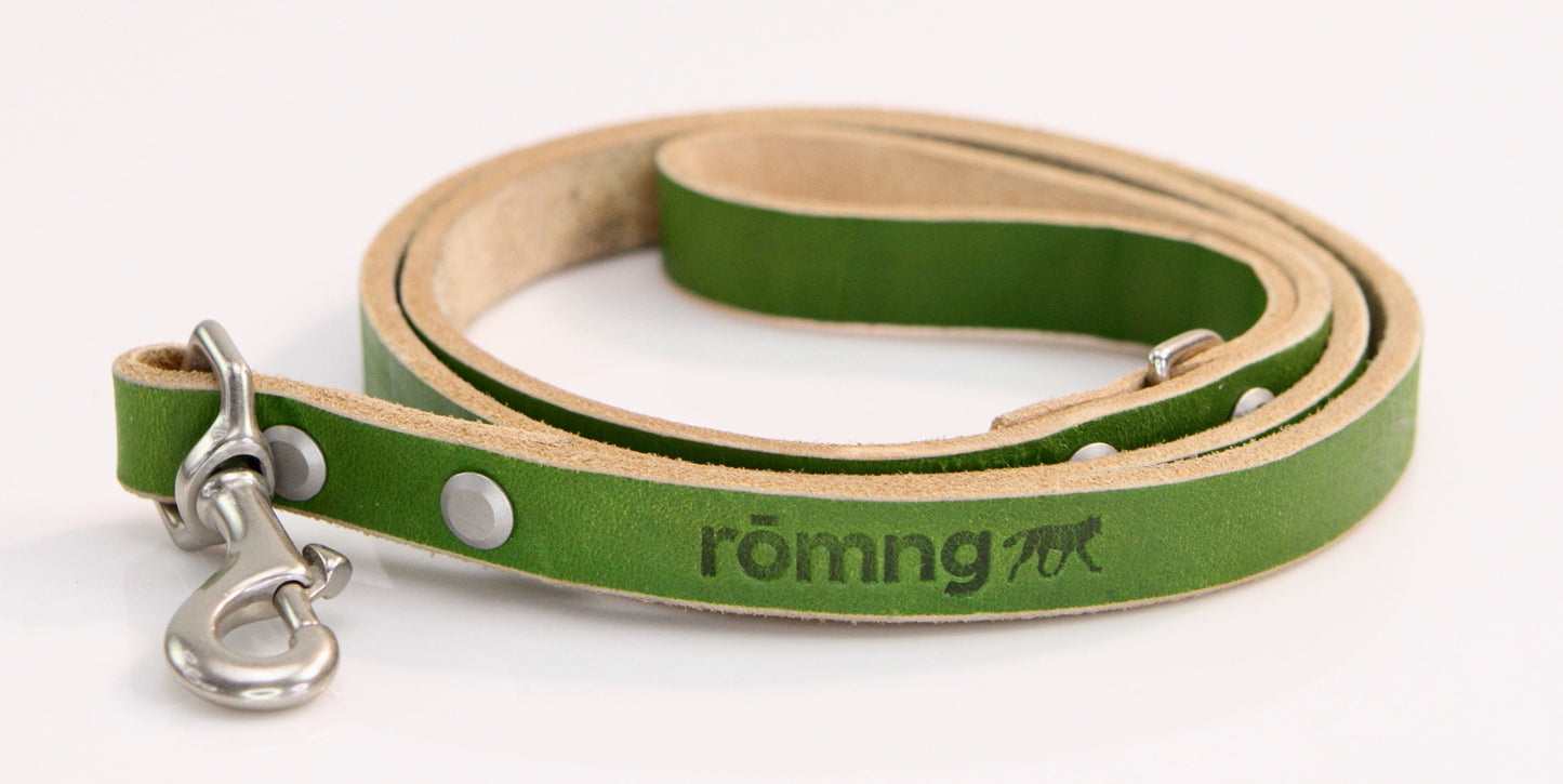 genuine leather leashes with 90 compostable bags and bag dispenser - rōmng